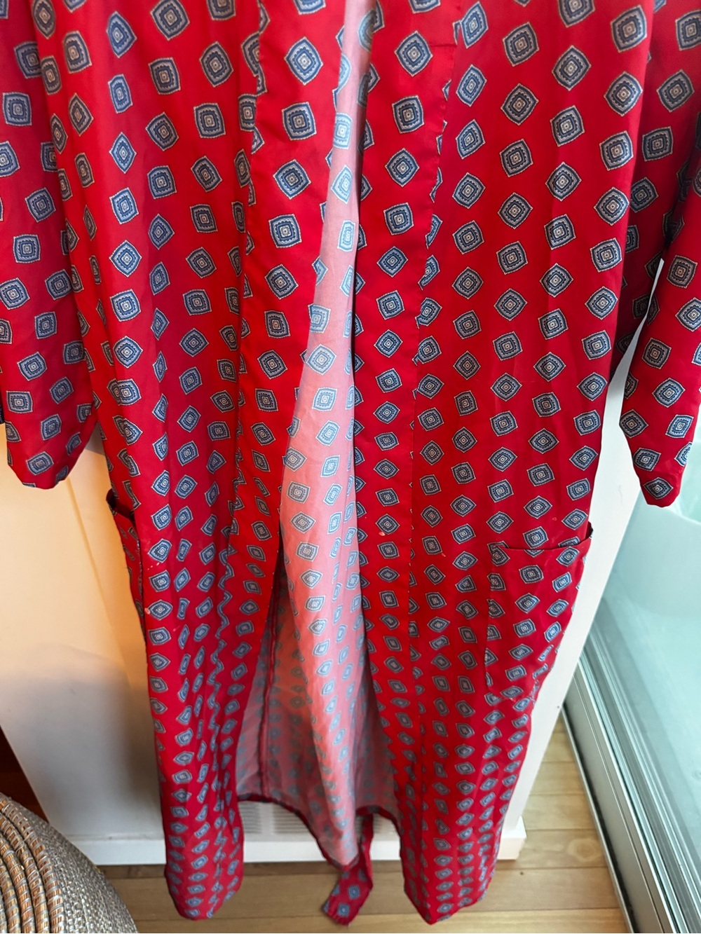 Vintage Bill Blass Red Printed Long Kimono Robe Duster - Picture 3 of 7